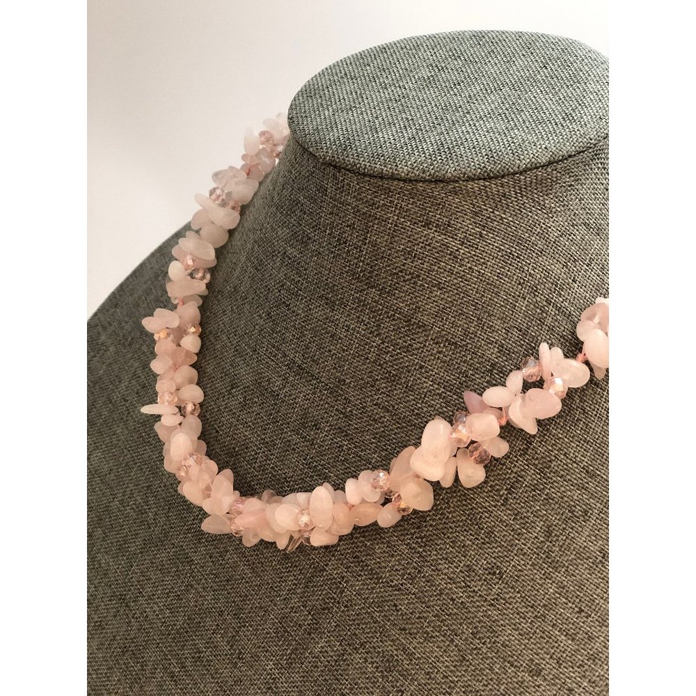 Rose Quartz and glass Necklace and earring set